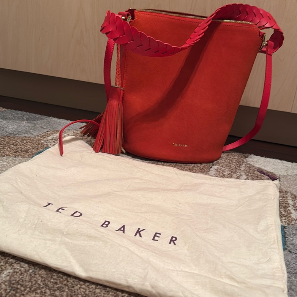 TED BAKER LONDON Rojin Large Leather Bucket Bag color Orange with dust bag